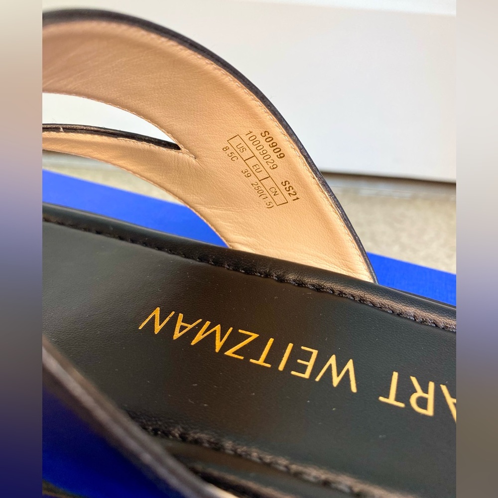 Stuart Weitzman Lyla Flat Leather Sandal Black Size 8.5, NWT - Picture 9 of 15